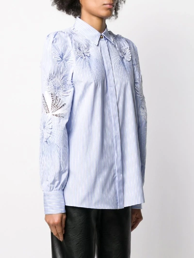 Shop Versace Jungle Appliqué Striped Shirt In Blue