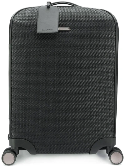 Shop Ermenegildo Zegna Woven-panel Rotary Wheel Suitcase In Black