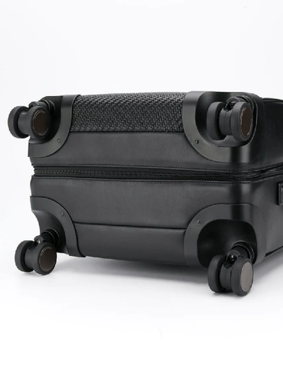 Shop Ermenegildo Zegna Woven-panel Rotary Wheel Suitcase In Black