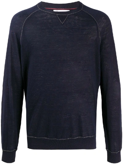 Shop Brunello Cucinelli Crew Neck Contrast Trim Sweater In Blue