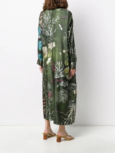 Biyan Silk Floral Long-sleeve Shirt Dress In Green