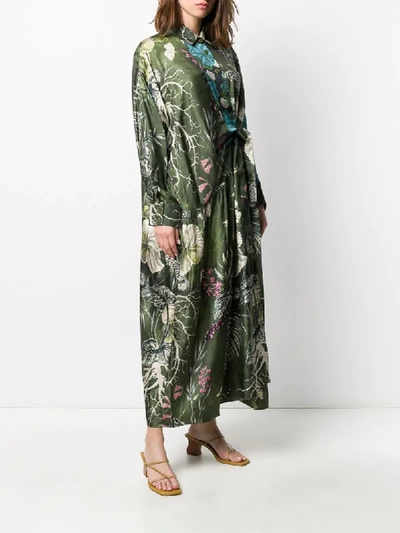 Biyan Silk Floral Long-sleeve Shirt Dress In Green