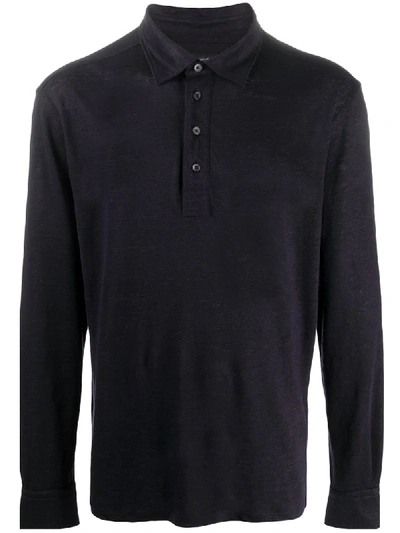 Shop Ermenegildo Zegna Long-sleeved Burnout Polo Shirt In Blue