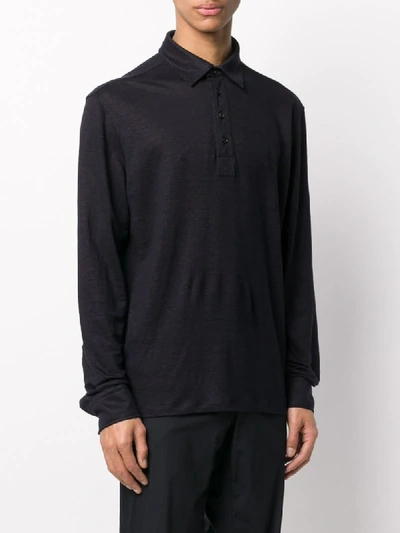 Shop Ermenegildo Zegna Long-sleeved Burnout Polo Shirt In Blue