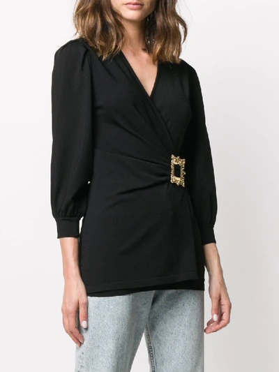 Shop Moschino Frame-buckle Long-sleeve Blouse In Black