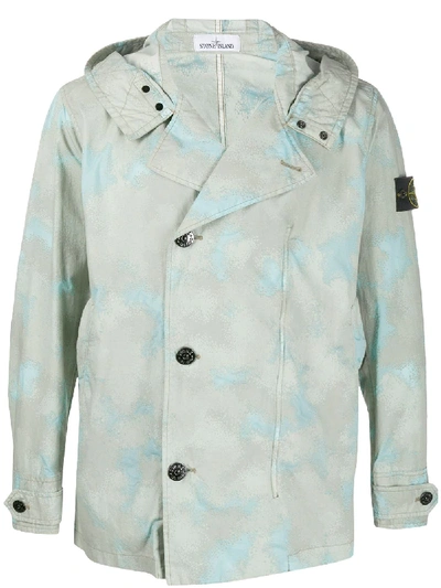 Shop Stone Island Camouflage Print Hooded Jacket In Green