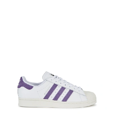 Shop Adidas Originals Superstar White Leather Sneakers In Purple