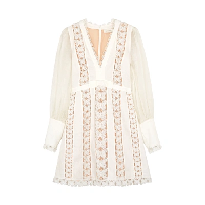 Shop Zimmermann Super Eight Appliquéd Linen Mini Dress In Ivory