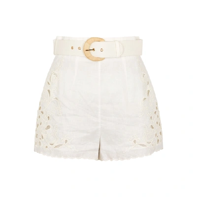 Shop Zimmermann Peggy Ivory Embroidered Linen Shorts