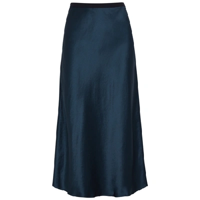 Shop Max Mara Segnale Navy Satin Midi Skirt