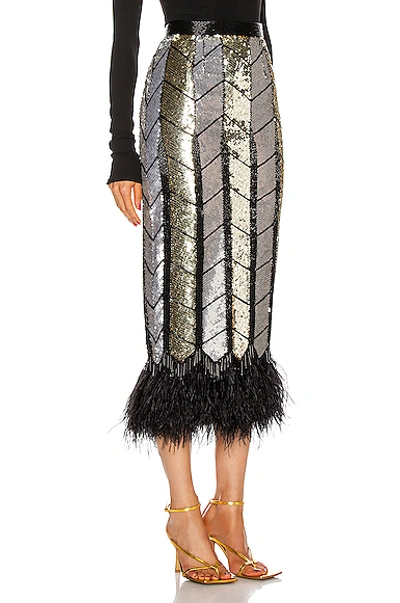 Shop Attico Ostrich Feather Pencil Skirt In Black  Gold & Silver