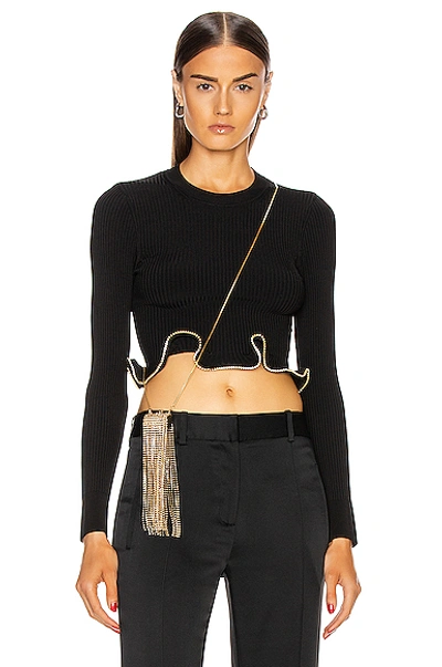 Shop Area Wavy Hem Long Sleeve Cropped Top In Black