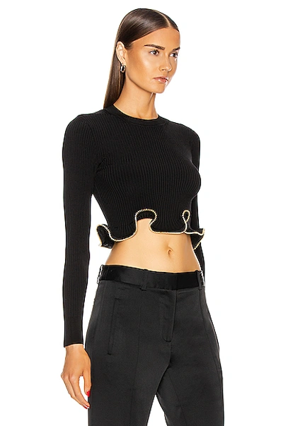 Shop Area Wavy Hem Long Sleeve Cropped Top In Black