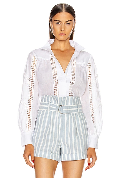 Shop Frame Panel Lace Button Up Top In Blanc