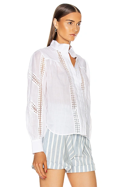 Shop Frame Panel Lace Button Up Top In Blanc