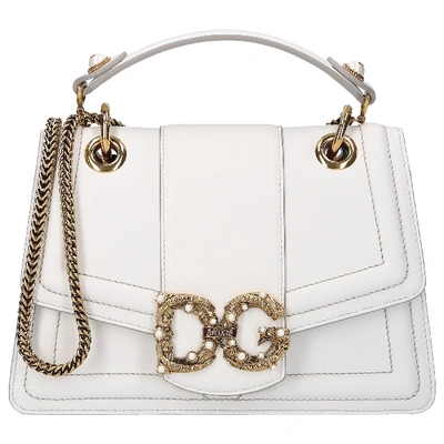 Shop Dolce & Gabbana Women Handbag Dg Amore Calfskin Logo Metallic White