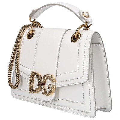 Shop Dolce & Gabbana Women Handbag Dg Amore Calfskin Logo Metallic White