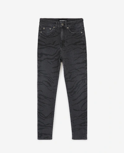 Shop The Kooples High-waist Faded Black Jeans With Zebra Print