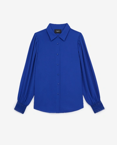 Shop The Kooples Long Blue Shirt With Lace Details In Ble