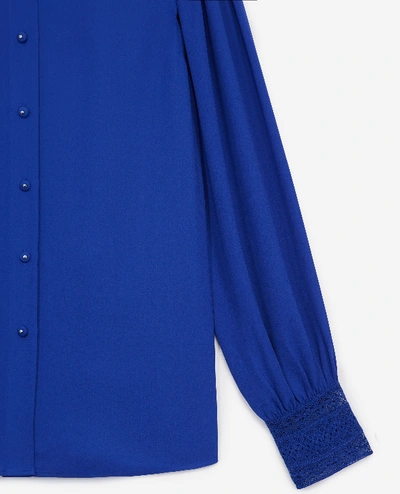 Shop The Kooples Long Blue Shirt With Lace Details In Ble