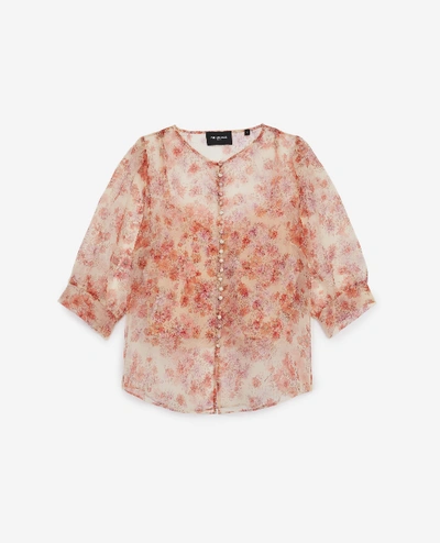Shop The Kooples Fitted Floral Printed See-through Top In Pin