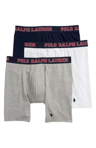 Shop Polo Ralph Lauren Assorted 3-pack Cotton Blend Boxer Briefs In Cruise Navy/ Andover/ White