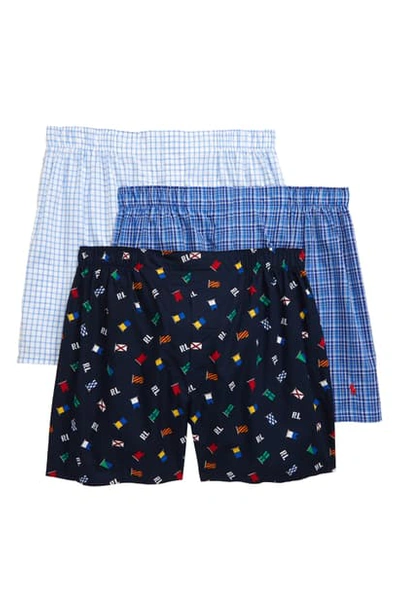 Shop Polo Ralph Lauren 3-pack Assorted Woven Boxers In Signal Flag/ Durham/ Concord