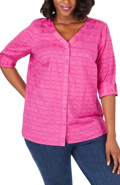 Shop Foxcroft Asher Clip Square Cotton Button-up Shirt In Forever Fuschia