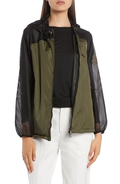 Shop Moncler Persan Mesh Contrast Hooded Jacket In Green