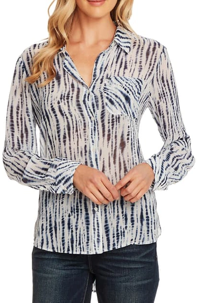 Shop Vince Camuto Ikat Rivers Pocket Chiffon Blouse In Pearl Ivory