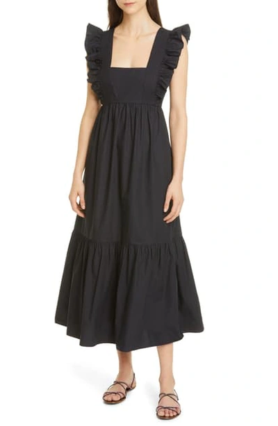 Shop Self-portrait Ruffle Cotton Poplin Maxi Dress In Black