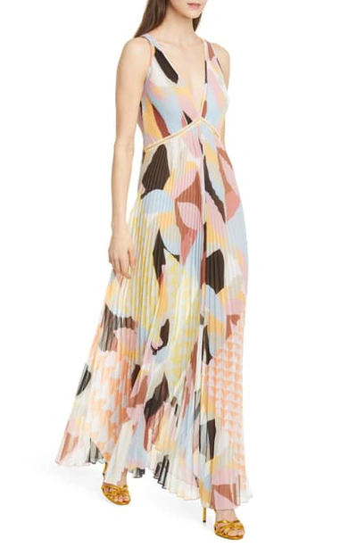 Shop Self-portrait Geo Print Pleated Maxi Dress In Multi