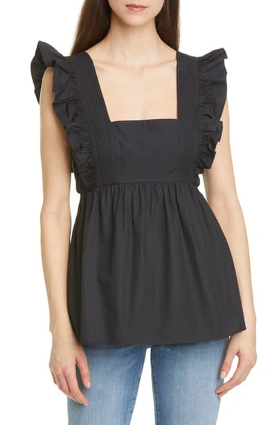 Shop Self-portrait Ruffle Peplum Cotton Poplin Top In Black