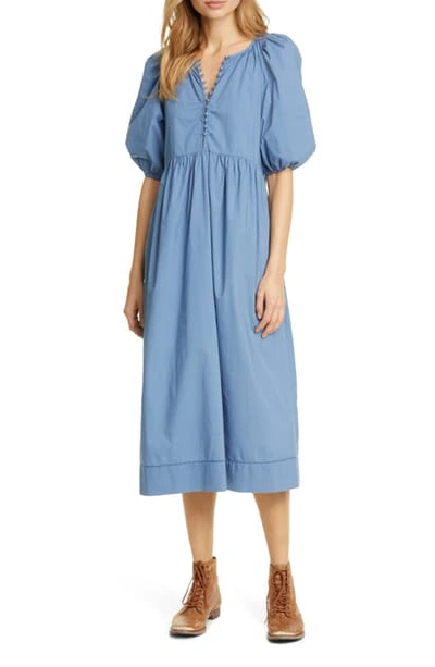 Shop The Great The Ravine Cotton Midi Dress In Dutch Blue