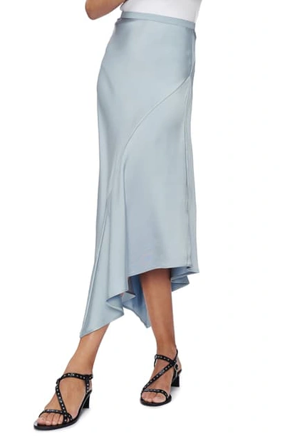 Shop Anine Bing Bailey Asymmetrical Silk Skirt In Barely Blue