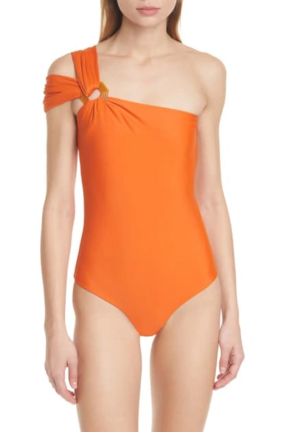 Shop Johanna Ortiz One-shoulder One-piece Swimsuit In Fire Orange
