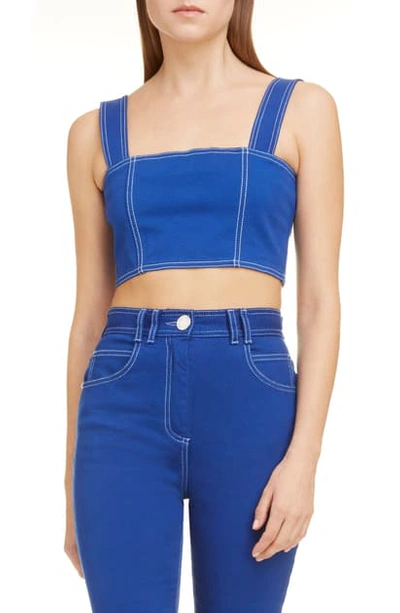 Shop Balmain Denim Crop Top In Bleu Lectrique