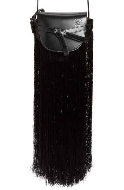 Shop Loewe Mini Gate Fringe Leather Crossbody Bag In Black