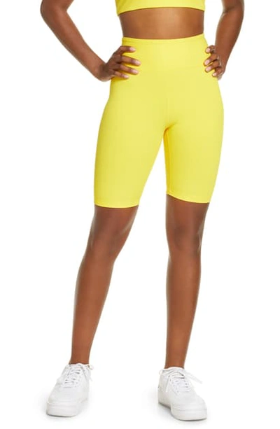 Shop Year Of Ours High Waist Ribbed Biker Shorts In Yellow