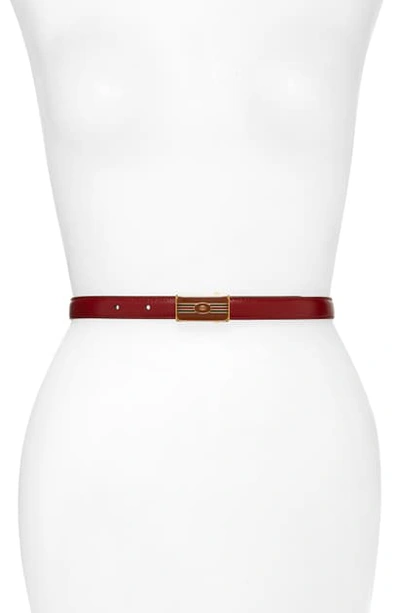 Shop Gucci W.18 Enamel Buckle Belt In New Cherry Red/ Light Brown