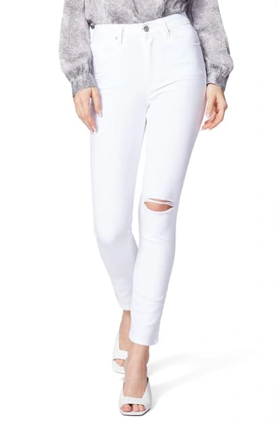 Shop Paige Sarah Ripped High Waist Slim Jeans In White Frost Destructed