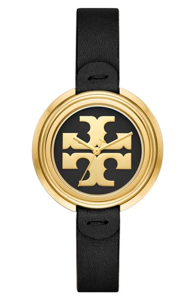 Shop Tory Burch The Miller Leather Strap Watch, 36mm In Brown/ Black/ Gold