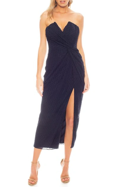 Shop Katie May Come On Home Clip Dot Strapless Dress In Navy