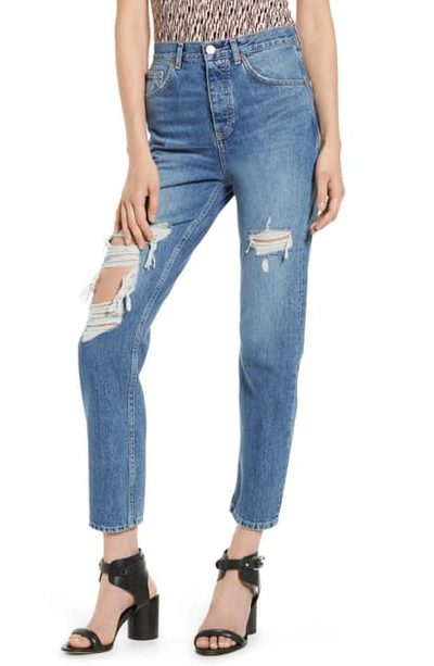 Shop Topshop La Edit Ripped Jeans In Mid Denim