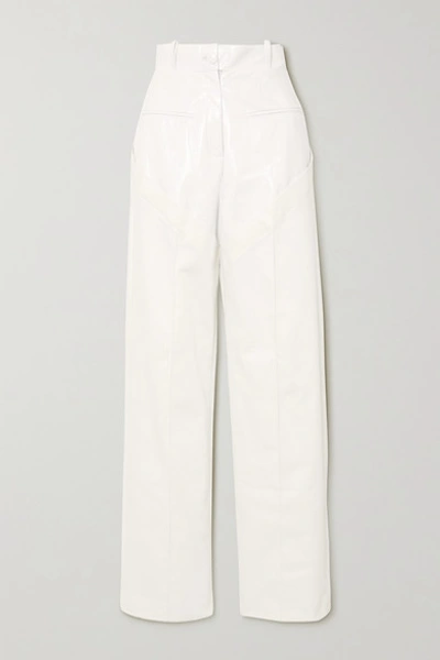 Shop Aleksandre Akhalkatsishvili Paneled Crinkled-vinyl And Cotton-twill Wide-leg Pants In White