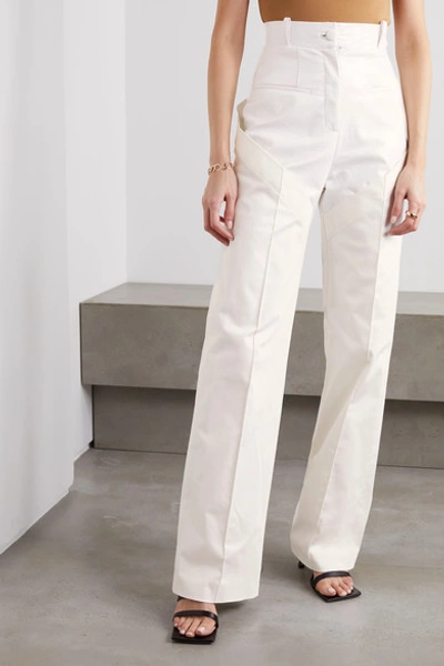 Shop Aleksandre Akhalkatsishvili Paneled Crinkled-vinyl And Cotton-twill Wide-leg Pants In White