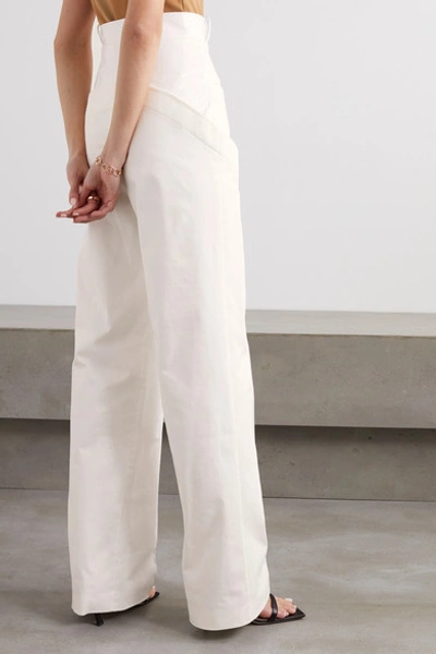 Shop Aleksandre Akhalkatsishvili Paneled Crinkled-vinyl And Cotton-twill Wide-leg Pants In White