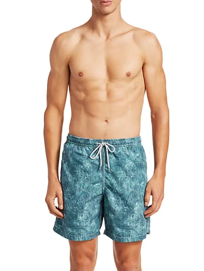 Shop Saks Fifth Avenue Collection Paisley Swim Trunks In Teal