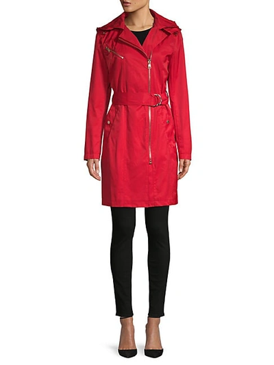 Shop Karl Lagerfeld Belted Cotton-blend Coat In Red