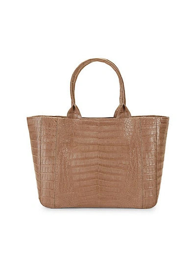 Shop Nancy Gonzalez Double Handle Crocodile Leather Tote In Taupe